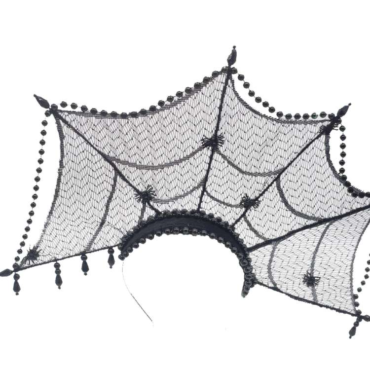halloween headdress with spiderweb and beads